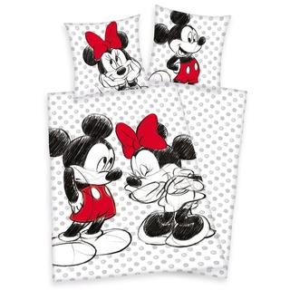 Klaus Herding GmbH Disney Mickey Maus und Minnie Mouse Bettwäsche 80x80 135x200cm 100% Baumwolle mit Reißverschluss