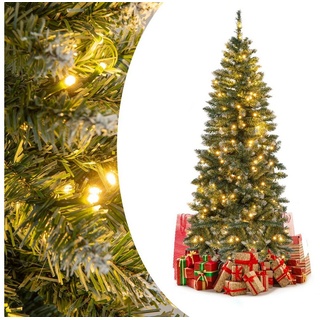 COSTWAY Künstlicher Weihnachtsbaum, Tannenbaum, schmal, mit LED&Schnee, 150cm blau|grün Ø 35 cm x 150 cm