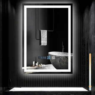 Mursche Spiegel Bad Badspiegel mit Beleuchtung - LED Badezimmerspiegel 50x70 cm Wandspiegel Badezimmer IP44 mit Touch-Schalter und Uhr Entfogger-Funktion Licht Dimmbar 3000K-6500K