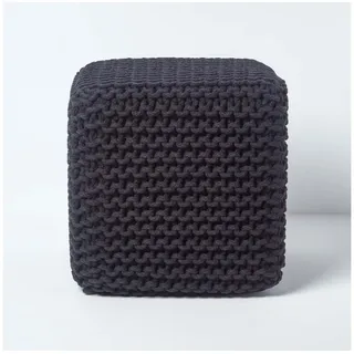Homescapes Pouf Gestrickter Sitzwürfel 100% Baumwolle, schwarz schwarz