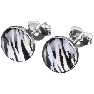 viva-adorno Paar Ohrstecker Damen Ohrringe rund Edelstahl Schwarz Zebra Tiger Streifen schwarz|weiß