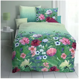 KAEPPEL Mako-Satin Wildblumen Grün 135 x 200 cm + 80 x 80 cm
