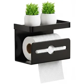 Toilettenpapierhalter mit ablage,Doppelter Konto Kohlenstoffstahl matt schwarz toilettenpapierhalter oder Bohren Zwei Installationsmethoden Badezimmer zubehör