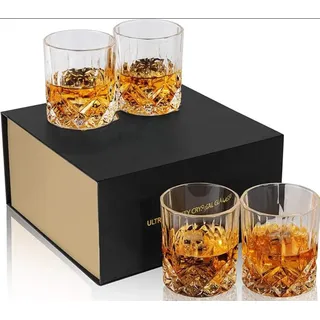 FELIXLEO Tumbler-Glas Whiskygläser 10 oz schwerer Boden altmodisches Rum-Wodka-Geschenkset, 4-tlg.