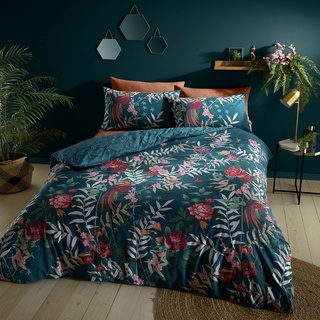 Catherine Lansfield Bettwäsche-Set mit tropischen Vögeln, für Doppelbett, mit Kissenbezügen, Grün