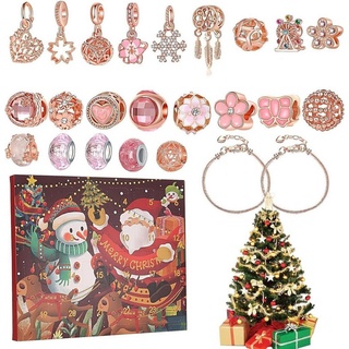 DOPWii Schmuck-Adventskalender Adventskalender,DIY Weihnachtskalender Schmuck für Mädchen,24 Füllung rosa