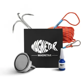 Magnetar - Magnetfischen Set - Einseitig 200kg Bergemagnet - Magnetangel Paket mit Topfmagnet/Seil/Haken/Kleber - Angelmagnet zum Magnet fischen