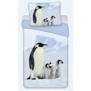 BrandMac Kinderbettwäsche Bettwäsche Set mit Pinguin 135 x 200 cm 80 x 80 cm 100% Baumwolle, 1 teilig, Langlebig blau