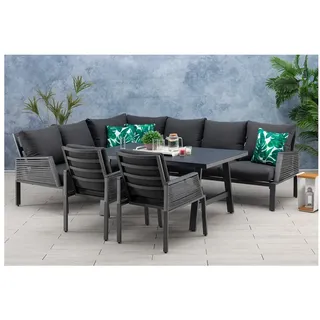 MANDALIKA Garden Gartenlounge-Set Alu / Rope Dining Eck Lounge Set Elba inkl. 2x Dining Sessel grau