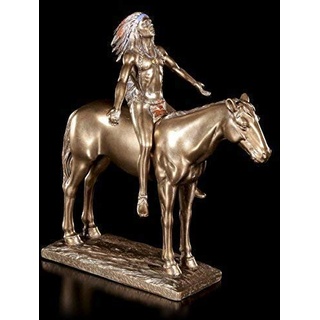 Indianer Figur auf Pferd - Appeal to The Great Spirit | Häuptling Medizinmann Statue Bronze-Optik Schamane