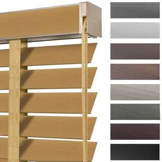 Holzjalousie Innen, Jalousien aus Echtholz für Schlafzimmer mit 5 cm Lamellen, Horizontale Jalousette Verdunkelungs- & Lichtdurchlässige Für Büro Sonnenschutz/Wärmedämmvorhänge(Oak Grain)