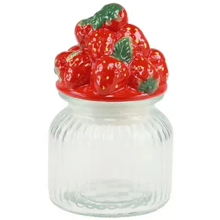 Viana Dekofigur Bonboniere Glas mit Deckel Erdbeeren Keksglas Vorratsglas Zuckerdose