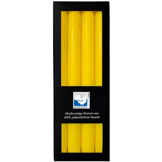 Premium Stearinkerzen Set (4er/8er) – Lange Stabkerzen 25x2,2 cm mit Kristall-Struktur – 100% Pflanzlich – 10h Brenndauer – Edle Tafelkerzen für Hochzeit, Deko, Gastro (Gelb, 8er Pack)