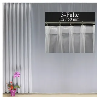 EASYHomefashion Hochwertige Fertiggardine Voile Store Deko Schal mit Faltenband Bleiband 3-Falten-KRÄUSELBAND 1:2/50 mm (größe wählbar), 110 x 275 cm (HöhexBreite)