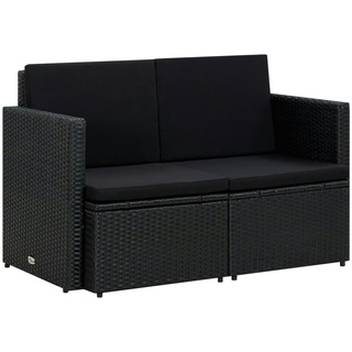 vidaXL 2-Sitzer-Gartensofa mit Auflagen Schwarz Poly Rattan