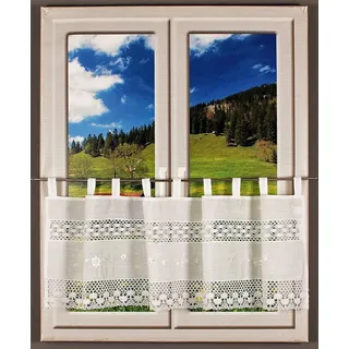 HOSSNER - ART OF HOME DECO Querbehang Drachensee, Schlaufen (1 St), halbtransparent, Wirkware, m. Spitze beige 120 cm x 35 cm