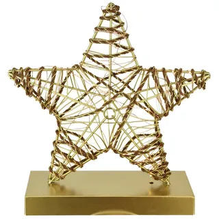 I.GE.A. LED-Dekofigur LED-Dekoobjekt Stern (1 St), Metall Gold warmweiß Timer Batteriebetrieb Weihnachtsdeko Figur goldfarben