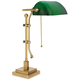 Licht-Erlebnisse Schreibtischlampe STELLA, ohne Leuchtmittel, Tischlampe Tischleuchte E27 49 cm in Bronze hell Grün Glas Jugendstil bunt|grün