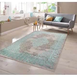 TeppichHome24 Teppich Teppich Vintage in Türkis Grau, rechteckig grau 200 cm x 290 cm