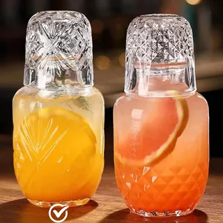 Mfacoy Elegante Transparent 17 Unzen Wasserkaraffe und Glas-Set, Nachttisch-Wasserkrug & -Becher, Kristallglas Wasserkrug mit Tassen-Set für Schlafzimmer (2-teilig)