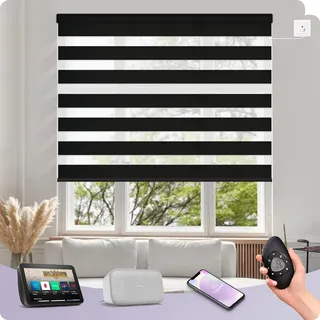 Graywind Motorisierte Doppelrollo mit Strukturierter Webart, Verdunkelung & Lichtdurchlässig, nach Maß Elektrische Duo Rollo für Fenster, Festverdrahtet, Alexa Google Kompatibel, Luxury Black