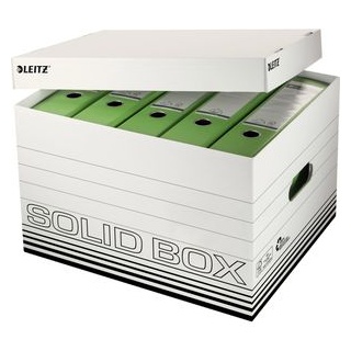 Leitz Archivcontainer 6119-00-01, Solid L, für Ordner, Klappdeckel, weiß / schwarz, 10 Stück