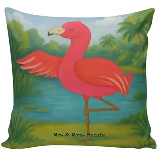 Mr. & Mrs. Panda Dekokissen Flamingo Yoga Design, Sofakissen, Weiß, Yogi, Kleines Kissen, Namaste, Weiches Kissen Yoga Urlaub Flamingo weiß