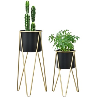 [en.casa] Blumenständer Hedera 2-tlg. mit Pflanztopf Goldfarben/Schwarz