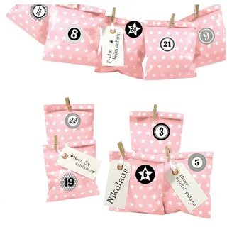 Frau WUNDERVoll® DIY Adventskalender zum Befüllen Bescherung rosa Stern 13x16,5cm