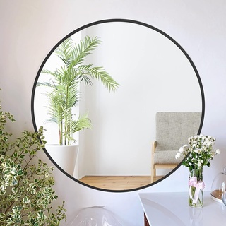 ZENIDA Spiegel Rund, 80x80 cm Wandspiegel Rund mit hochwertigen Schwarz Metallrahmen, Moderner Design großer Spiegel, für Diele, Badezimmer, Wohnzimmer und Mehr