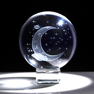 6 cm. Kristall-3D-Kugel, Mond mit Sternen, Universum, Figur mit Kristallständer, Glas graviert, Mond und Wolke, Briefbeschwerer, Geschenke für Frauen, Zuhause, Sammlerstück, Ornamente