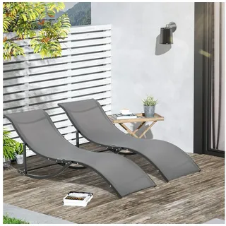 Outsunny Gartenliege ergonomisch Aluminium Texteline Dunkelgrau, Liegestuhl-Set, 2 St., 2er Set Gartenliegen, S-förmiges Design, faltbar, leicht, keine Montage erforderlich grau