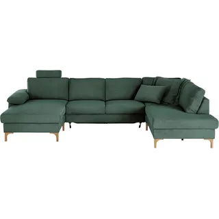 3C Candy Wohnlandschaft Lecce, wahlweise PUR-Schaumstoff oder Tonnentaschenfederkern U-Form, Bettkasten in Umbauecke und Longchair, sowie Querschläfer im 2-Sitzer grün