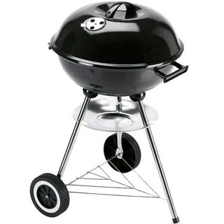 LANDMANN Kleiner Holzkohle Kugelgrill | Grillfläche ca. Ø 41 cm | ca. 15 cm hoher Garraum | Grillhöhe ca. 62 cm | Verchromter Grillrost mit Griffen | 3 Stativbeine [Schwarz]