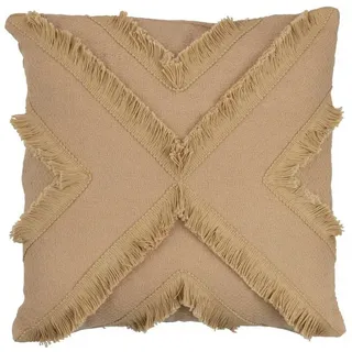 J-line Dekokissen Boho Kissen Raute beige mit Fransen, Dekokissen Boho/Ibiza, 45 x 45 cm, inkl. Füllung, Vintage Zierkissen Couchkissen Sofakissen. beige