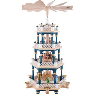 Richard Glässer GmbH Seiffen Richard Glässer Seiffen Weihnachtspyramide Christi Geburt, blau Höhe 54 cm