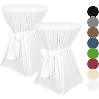Pesonlook 2er-Pack Premium stehtisch hussen, weiße Stehtischhussen, blickdichter Durchmesser 70 cm, rutschfest, bügelfrei & waschbar bei 40 °C, Stehtischhusse mit Band, Stehtischhusse für Stehtisch