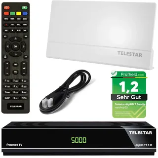 Telestar DVB-T2 Receiver + 3 Monate Freenet GRATIS + DVB-T Zimmerantenne +45 dbi + HDMI Kabel, HDTV, HD USB Mediaplayer, HDMI (Hybrid Receiver für...