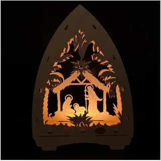 SAICO Original LED Lichterbogen - Lichterspitze Christi Geburt aus dem Erzgebirge - Weihnachtsdeko, mit Batterie für Wohnzimmer, Fensterbank oder Sideboard beige