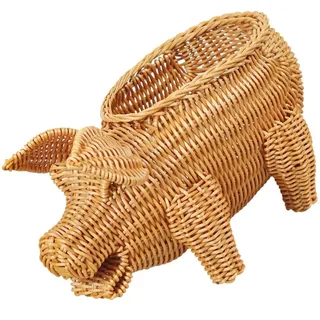 VALICLUD Pigschön Gewebter Obstkorb aus PP Weihnachten Mottoparty | Imitation Rattan, 1 Stück, Rustikale Deko im Farmhouse Stil, für Snacks, Servietten und Tischpräsentation