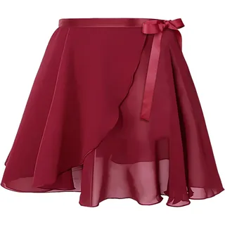DiULi Ballett Rock Damen, Ballett Wickelrock Röcke Ballerina, Tanzrock Verstellbarer Taille Atmungsaktiv Ballettrock für Mädchen und Damen, XL, Rotwein