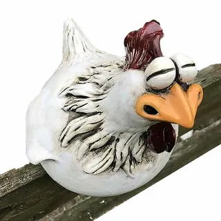 caiduos Huhn Deko Garten Keramik, Resin Garten Hahns Figur, Huhns Zaunhocker Figuren Huhn Wetterfest, Lustige Hahnes Gartenstatue, Zauns Gartendeko, für Außenbereich Zauns Terrasse Balkon
