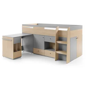 Deine Möbel 24 Funktionsbett OLAF 08 Kinderbett Bett 90x200 cm (Set, 5 tlg), OLAF Kollektion Kinderzimmer Jugendzimmer Grau Eiche grau