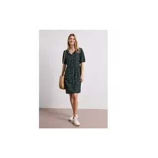 Street One Knielanges Kleid mit Split Neck und Print - Grün