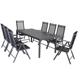 CASARIA® Gartenmöbel Set 8 Stühle mit WPC Tisch 180x80cm Aluminium Sicherheitsglas Wetterfest Klappbar Modern Terrasse Balkon Möbel Sitzgruppe ...