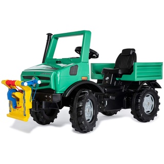 Rolly Toys Unimog Forst Tretauto ab 3 Jahren | Forst Auto zum selber fahren mit Flüsterlaufreifen und Blinklicht | Tretfahrzeug, Tretauto ab 3, 038244