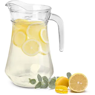 Sendez Glaskrug mit Henkel 1 L – Wasserkrug Glaskaraffe Karaffe Saftkrug Weinkrug Henkelkrug aus Glas – Krug für Wasser, Saft, Eistee & Cocktails – spülmaschinengeeignet