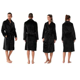 Rungassi Unisex-Bademantel Fleece Herren Bademantel Morgenmantel mit Schalkragen Schwarz 8208 schwarz L-XL