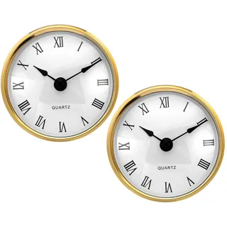 PATIKIL 80mm Quarz Uhrwerk Wanduhr, 2 Stück Stille Römische Ziffern Kaminuhren, Ersatz für Tischuhr, Stehuhr, Standuhr (Goldfarben/Weiß Stil 16)