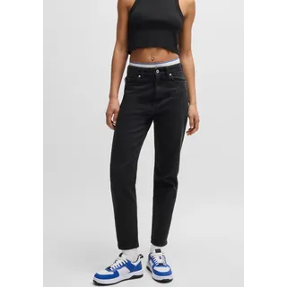 Mom-Jeans HUGO BLUE "Noe", Damen, Gr. 31, Länge 34, schwarz (schwarz 001), Jeans, Obermaterial: 94% Baumwolle, 4% Elastomultiester, 2% Elasthan, gerade, Jeans, Straight Fit Jeans mit hoher Leibhöhe